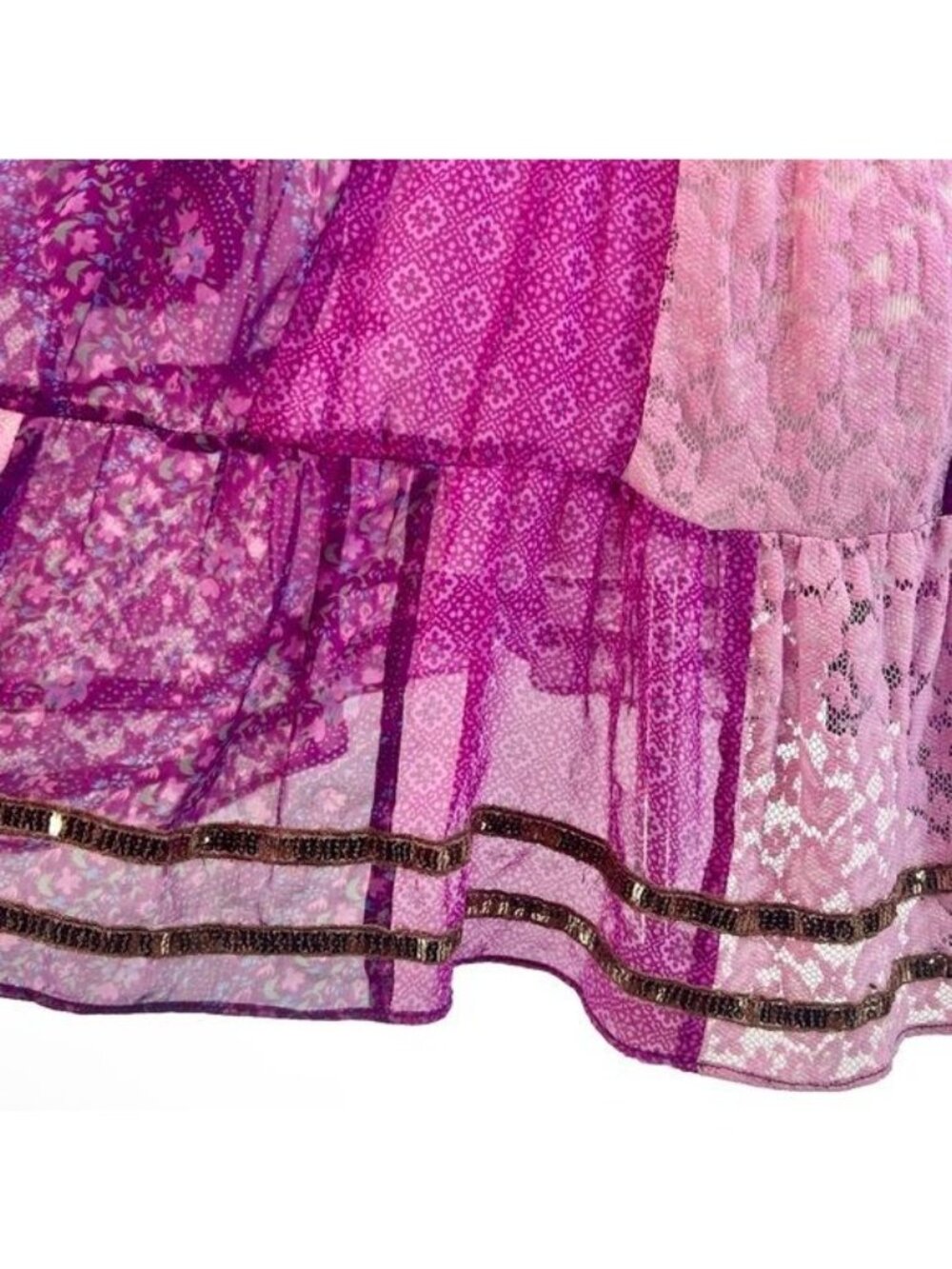 VTG Free People Purple Patchwork Chiffon Top | Boho Grunge Fairy Whimsigoth Y2K - Picture 13 of 16